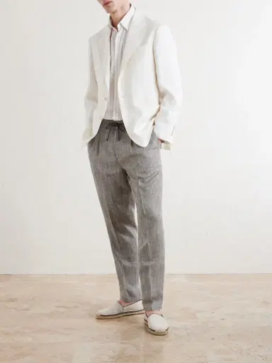 Brunello Cucinelli Straight-Leg Pleated Herringbone Trousers - Men | Thumbnail 2