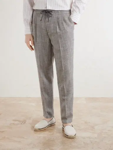 Brunello Cucinelli Straight-Leg Pleated Herringbone Trousers - Men | Thumbnail 3