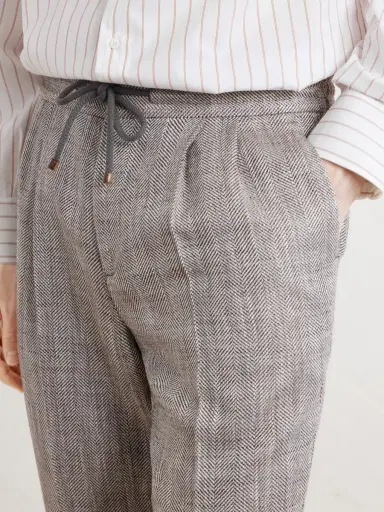 Brunello Cucinelli Straight-Leg Pleated Herringbone Trousers - Men | Thumbnail 5