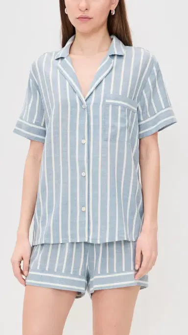 Eberjey Nautico Shortie Pajama Set Classic Stripe late Blue/ | Thumbnail 2