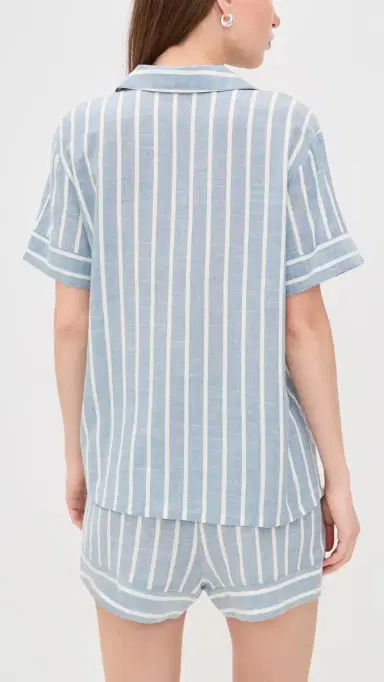 Eberjey Nautico Shortie Pajama Set Classic Stripe late Blue/ | Thumbnail 3