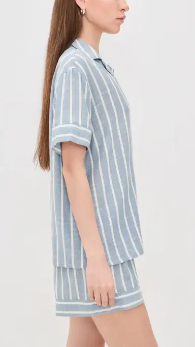 Eberjey Nautico Shortie Pajama Set Classic Stripe late Blue/ | Thumbnail 4