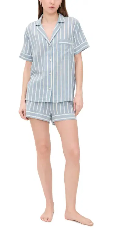 Eberjey Nautico Shortie Pajama Set Classic Stripe late Blue/ | Thumbnail 1