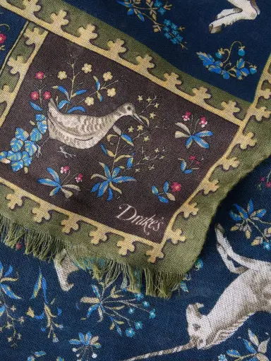 Drake's Fringed Printed Wool and Silk-Blend Scarf - Men | Thumbnail 4 Drake's Fringed Printed Wool and Silk-Blend Scarf - Men | Thumbnail 4