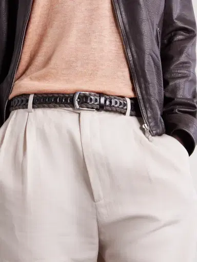 Brunello Cucinelli 3cm Leather-Trimmed Braided Cotton and Linen-Blend Belt - Men | Thumbnail 2
