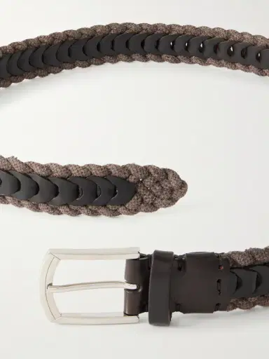 Brunello Cucinelli 3cm Leather-Trimmed Braided Cotton and Linen-Blend Belt - Men | Thumbnail 3