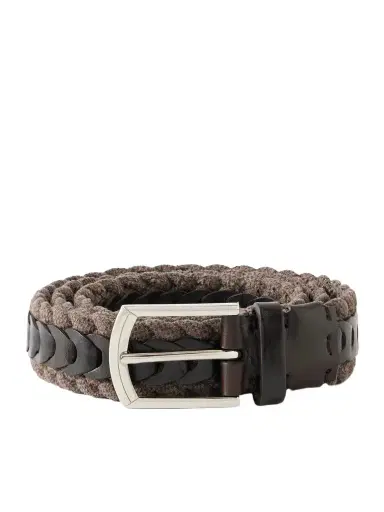 Brunello Cucinelli 3cm Leather-Trimmed Braided Cotton and Linen-Blend Belt - Men | Thumbnail 1