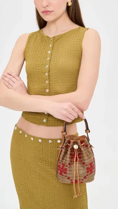 Tory Burch T Monogram Straw Mini Bucket Bag Natural One Size | Thumbnail 3