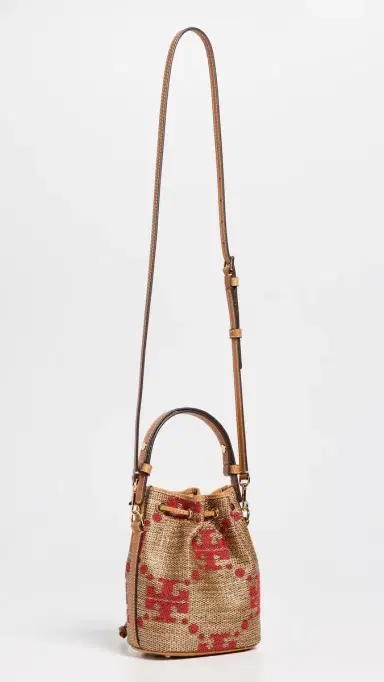 Tory Burch T Monogram Straw Mini Bucket Bag Natural One Size | Thumbnail 4