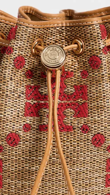 Tory Burch T Monogram Straw Mini Bucket Bag Natural One Size | Thumbnail 5