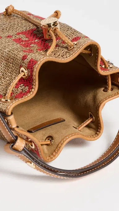 Tory Burch T Monogram Straw Mini Bucket Bag Natural One Size | Thumbnail 6