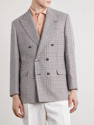Brunello Cucinelli Prince of Wales Checked Linen, Silk and Wool-Blend Tweed Blazer - Men | Thumbnail 3