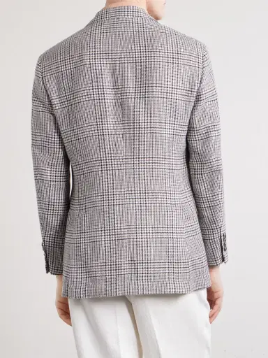 Brunello Cucinelli Prince of Wales Checked Linen, Silk and Wool-Blend Tweed Blazer - Men | Thumbnail 4