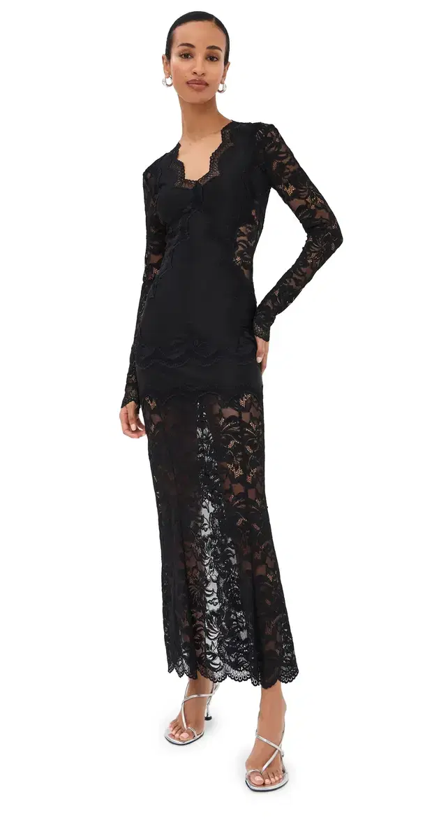 rabanne Long Lace Dress Black