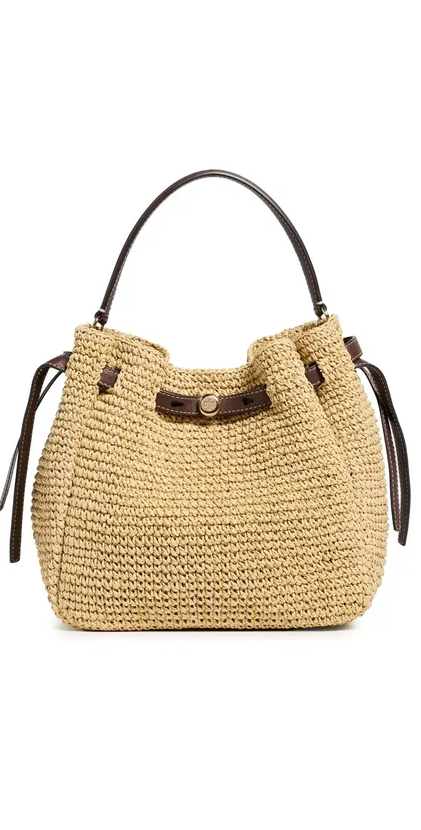 Tory Burch Romy Woven Bucket Bag Natural One Size
