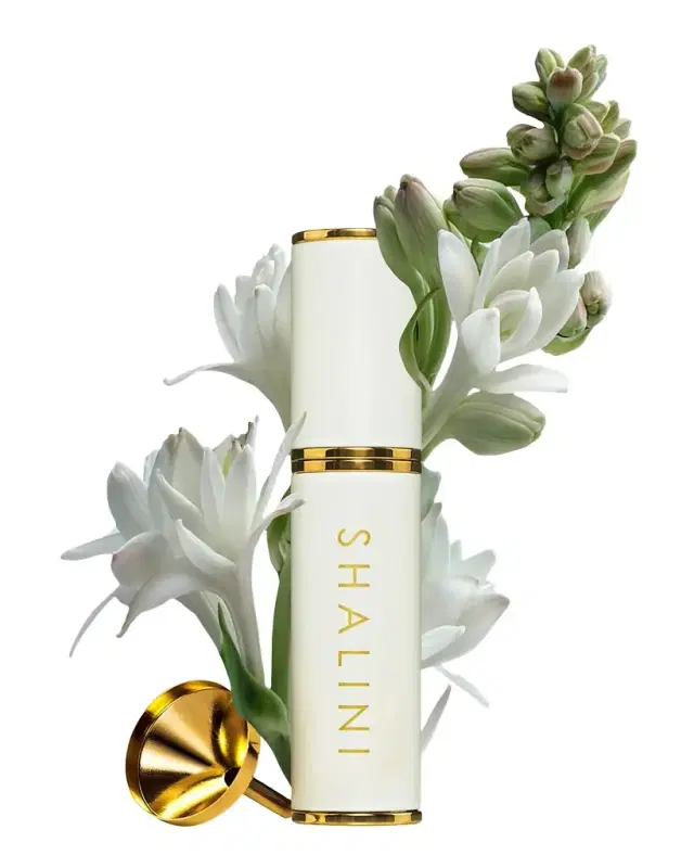 Shalini Parfum White Lacquer and Gold Plated Travel Spray, 0.4 oz./ 12.5 mL