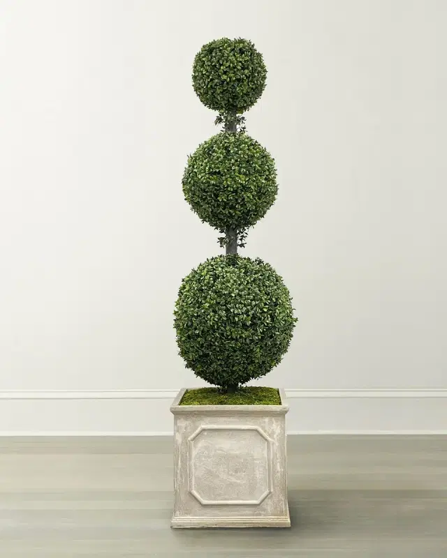 Winward Home Tall Boxwood Topiary in Square Planter