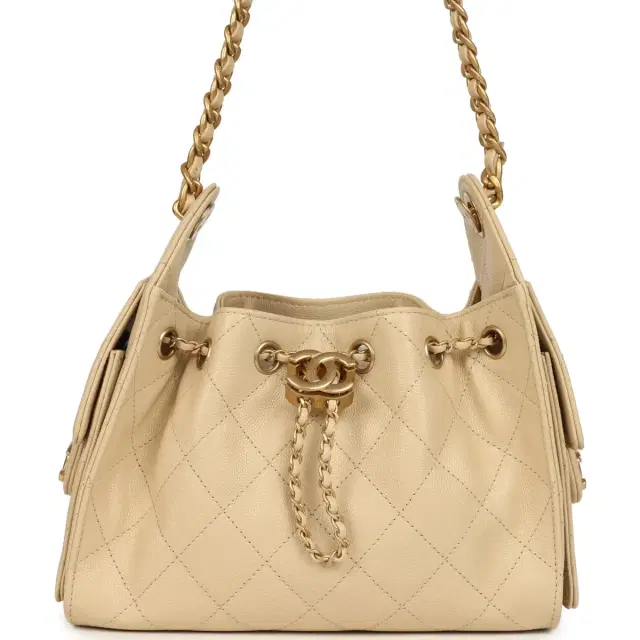 Chanel Chanel Mini 25 Hobo Bag Light Beige Caviar Antique Gold Hardware