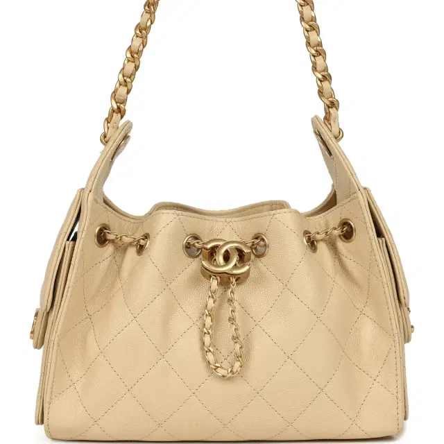 Chanel Chanel Mini 25 Hobo Bag Light Beige Caviar Antique Gold Hardware
