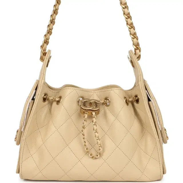 Chanel Chanel Mini 25 Hobo Bag Light Beige Caviar Antique Gold Hardware