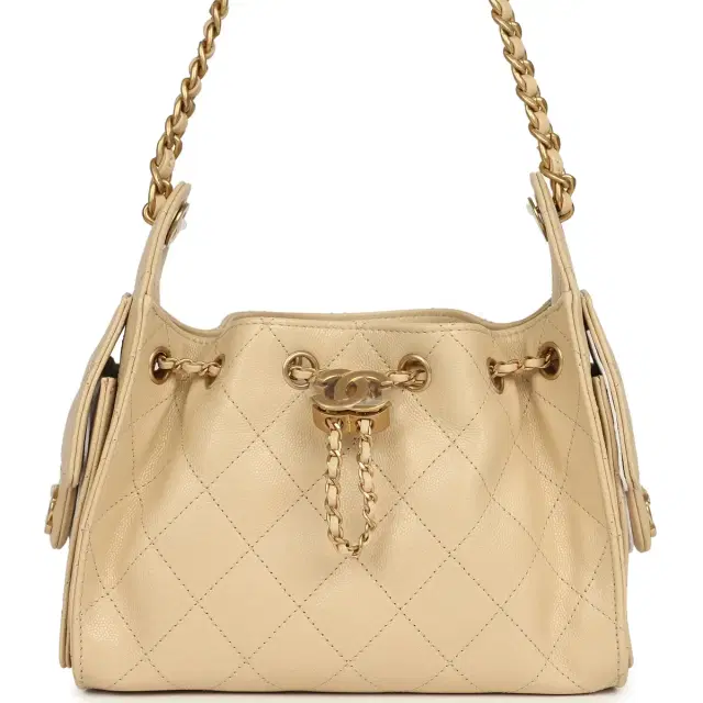 Chanel Chanel Mini 25 Hobo Bag Light Beige Caviar Antique Gold Hardware
