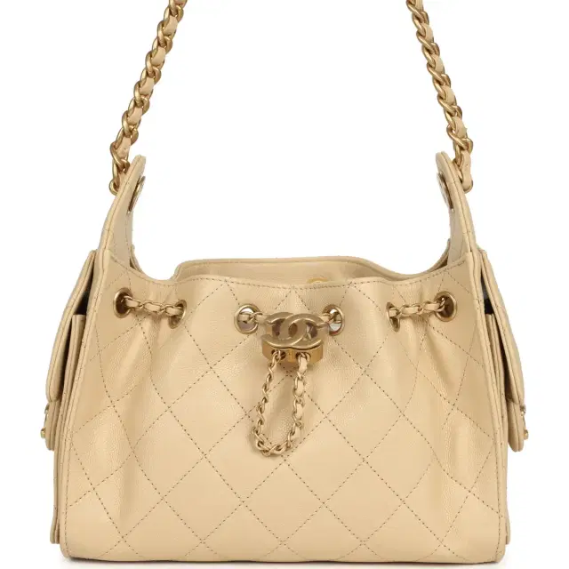 Chanel Chanel Mini 25 Hobo Bag Light Beige Caviar Antique Gold Hardware