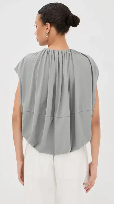 Tibi Shirred Neck Circular Tee Pumice Grey | Thumbnail 3 Tibi Shirred Neck Circular Tee Pumice Grey | Thumbnail 3