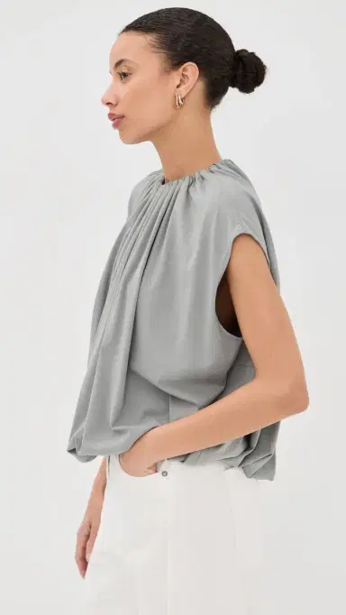Tibi Shirred Neck Circular Tee Pumice Grey | Thumbnail 4 Tibi Shirred Neck Circular Tee Pumice Grey | Thumbnail 4