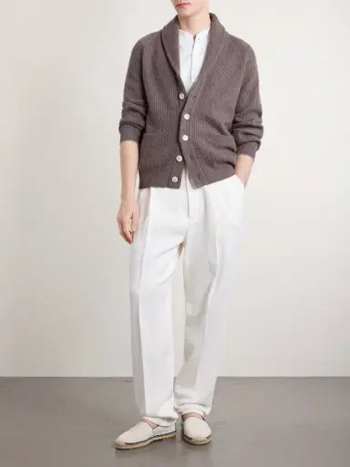 Brunello Cucinelli Straight-Leg Pleated Herringbone Cotton and Linen-Blend Trousers - Men | Thumbnail 2