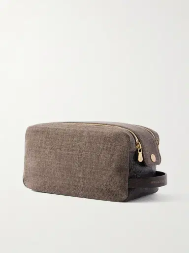 Brunello Cucinelli Leather-Trimmed Woven Wash Bag - Men | Thumbnail 2