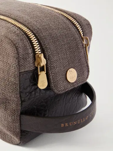 Brunello Cucinelli Leather-Trimmed Woven Wash Bag - Men | Thumbnail 3