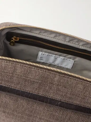 Brunello Cucinelli Leather-Trimmed Woven Wash Bag - Men | Thumbnail 4