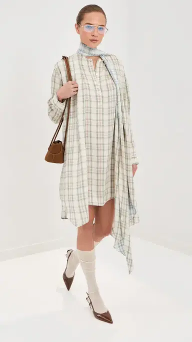 Acne Studios Check Tunic Dress Green/Blue | Thumbnail 5