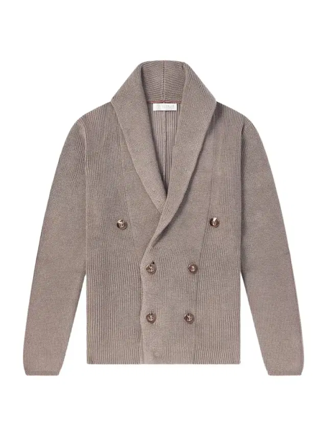Brunello Cucinelli Shawl-Collar Double-Breasted Ribbed Cotton Cardigan - Men