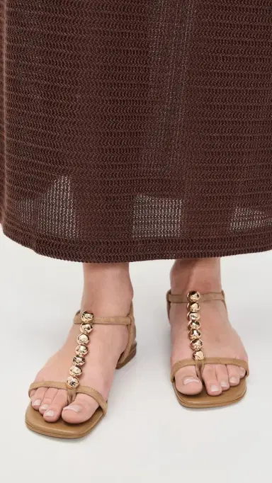 SIMKHAI Amaya Suede Thong Flat Sandals Camel | Thumbnail 3