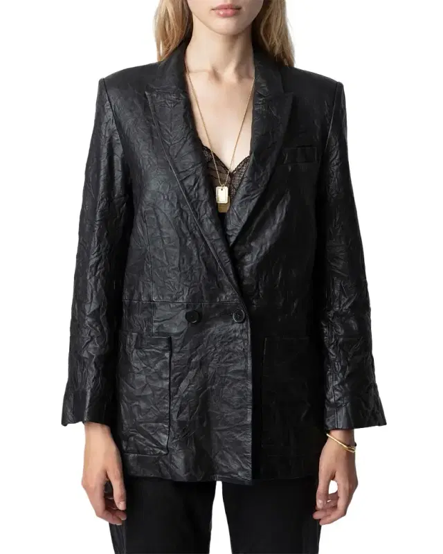Zadig & Voltaire Visko Crinkled Leather Blazer
