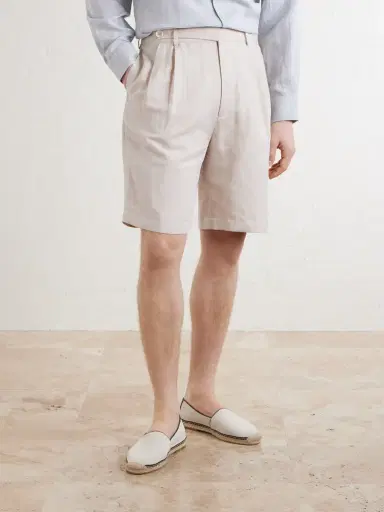 Brunello Cucinelli Wide-Leg Pleated Linen and Cotton-Blend Shorts - Men | Thumbnail 3 Brunello Cucinelli Wide-Leg Pleated Linen and Cotton-Blend Shorts - Men | Thumbnail 3