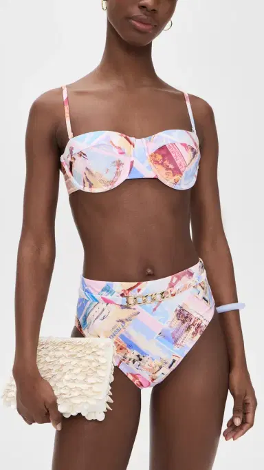 L'AGENCE Vanessa Postcard Print High Waisted Bikini Bottoms Multi | Thumbnail 4 L'AGENCE Vanessa Postcard Print High Waisted Bikini Bottoms Multi | Thumbnail 4