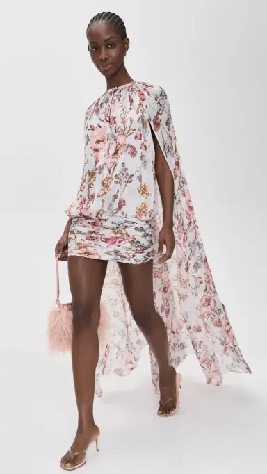 Hemant and Nandita Ruched Cape Mini Dress Blue | Thumbnail 2 Hemant and Nandita Ruched Cape Mini Dress Blue | Thumbnail 2