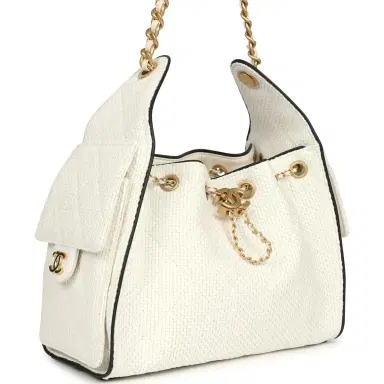 Chanel Chanel Small 25 Hobo Bag White Raffia and Black Calfskin Antique Gold Hardware | Thumbnail 2 Chanel Chanel Small 25 Hobo Bag White Raffia and Black Calfskin Antique Gold Hardware | Thumbnail 2