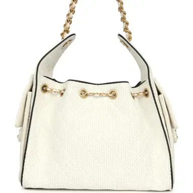 Chanel Chanel Small 25 Hobo Bag White Raffia and Black Calfskin Antique Gold Hardware | Thumbnail 4 Chanel Chanel Small 25 Hobo Bag White Raffia and Black Calfskin Antique Gold Hardware | Thumbnail 4