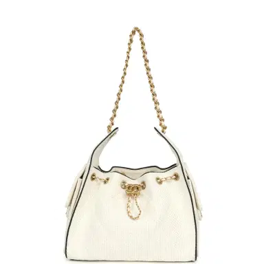 Chanel Chanel Small 25 Hobo Bag White Raffia and Black Calfskin Antique Gold Hardware | Thumbnail 7 Chanel Chanel Small 25 Hobo Bag White Raffia and Black Calfskin Antique Gold Hardware | Thumbnail 7