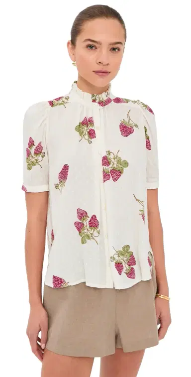 Alix of Bohemia Winnie Strawberry Dot Shirt Off-White | Thumbnail 1 Alix of Bohemia Winnie Strawberry Dot Shirt Off-White | Thumbnail 1