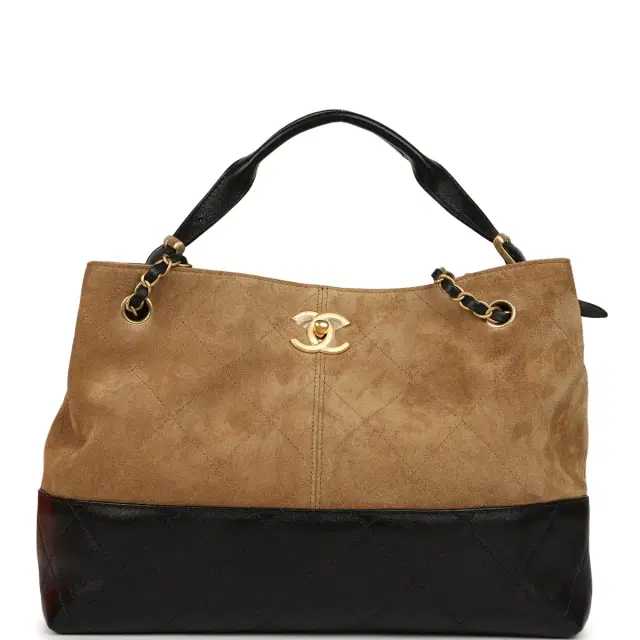 Chanel Chanel Small Coco Base Hobo Bag Brown Suede and Black Shiny Lambskin Brushed Gold Hardware