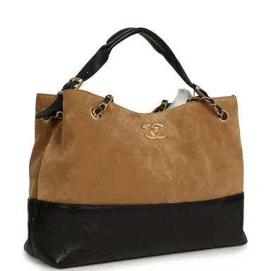 Chanel Chanel Small Coco Base Hobo Bag Brown Suede and Black Shiny Lambskin Brushed Gold Hardware | Thumbnail 2