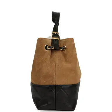 Chanel Chanel Small Coco Base Hobo Bag Brown Suede and Black Shiny Lambskin Brushed Gold Hardware | Thumbnail 3