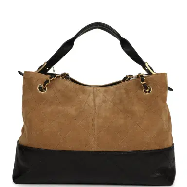 Chanel Chanel Small Coco Base Hobo Bag Brown Suede and Black Shiny Lambskin Brushed Gold Hardware | Thumbnail 4