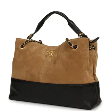 Chanel Chanel Small Coco Base Hobo Bag Brown Suede and Black Shiny Lambskin Brushed Gold Hardware | Thumbnail 5