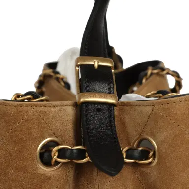 Chanel Chanel Small Coco Base Hobo Bag Brown Suede and Black Shiny Lambskin Brushed Gold Hardware | Thumbnail 8
