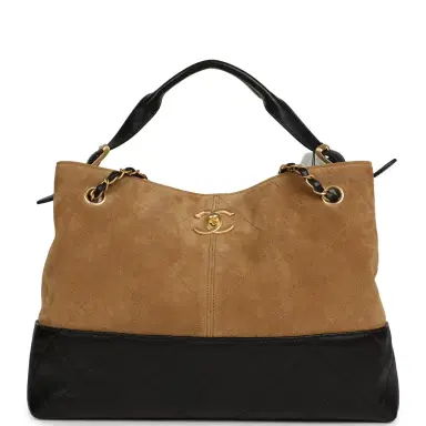 Chanel Chanel Small Coco Base Hobo Bag Brown Suede and Black Shiny Lambskin Brushed Gold Hardware | Thumbnail 1